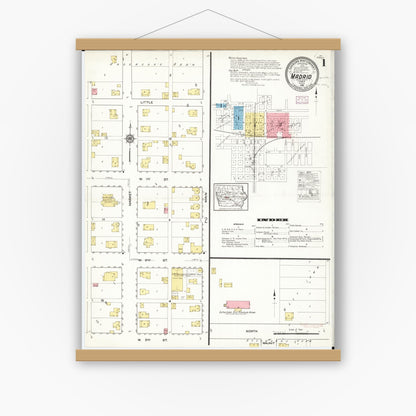 Old map wall art mockup — magnetic wood frame on white wall — Sanborn Fire Insurance Map from Madrid, Boone County, Iowa (1916), Sheet #0001