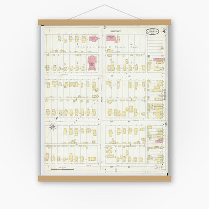 Old map wall art mockup — magnetic wood frame on white wall — Sanborn Fire Insurance Map from Lorain, Lorain County, Ohio (1896), Sheet #0004