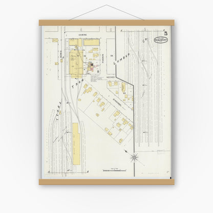 Old map wall art mockup — magnetic wood frame on white wall — Sanborn Fire Insurance Map from Beaumont, Jefferson County, Texas (1894), Sheet #0005