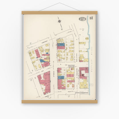 Old map wall art mockup — magnetic wood frame on white wall — Sanborn Fire Insurance Map from Wyandotte, Wayne County, Michigan (1922), Sheet #0022
