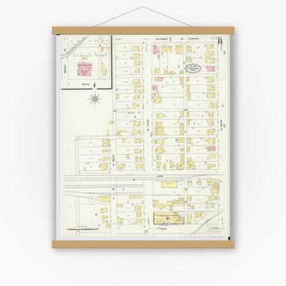 Old map wall art mockup — magnetic wood frame on white wall — Sanborn Fire Insurance Map from Findlay, Hancock County, Ohio (1908), Sheet #0008