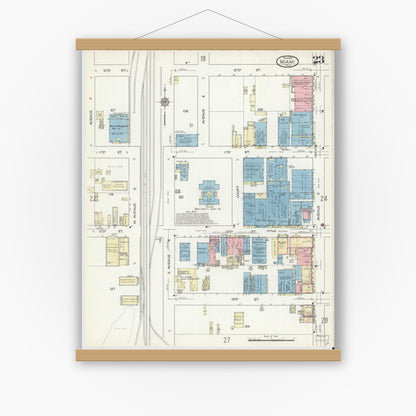 Old map wall art mockup — magnetic wood frame on white wall — Sanborn Fire Insurance Map from Miami, Dade County, Florida (1914), Sheet #0023