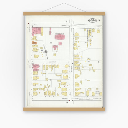 Old map wall art mockup — magnetic wood frame on white wall — Sanborn Fire Insurance Map from Goldsboro, Wayne County, North Carolina (1918), Sheet #0005