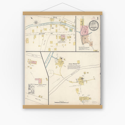 Old map wall art mockup — magnetic wood frame on white wall — Sanborn Fire Insurance Map from Jackson, Amador County, California (1890) - Complete Map Set
