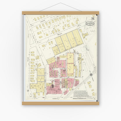 Old map wall art mockup — magnetic wood frame on white wall — Sanborn Fire Insurance Map from Battle Creek, Calhoun County, Michigan (1913), Sheet #0031
