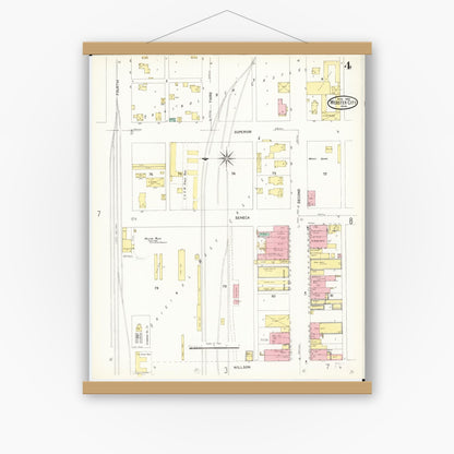 Old map wall art mockup — magnetic wood frame on white wall — Sanborn Fire Insurance Map from Webster City, Hamilton County, Iowa (1907), Sheet #0004