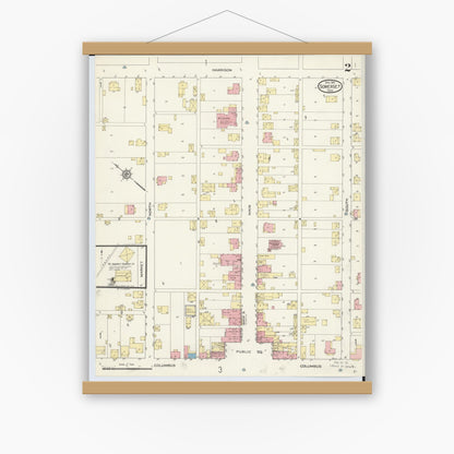 Old map wall art mockup — magnetic wood frame on white wall — Sanborn Fire Insurance Map from Somerset, Perry County, Ohio (1913), Sheet #0002