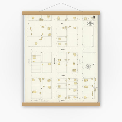 Old map wall art mockup — magnetic wood frame on white wall — Sanborn Fire Insurance Map from Childress, Childress County, Texas (1907), Sheet #0002