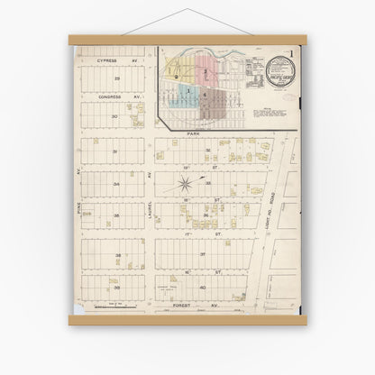 Old map wall art mockup — magnetic wood frame on white wall — Sanborn Fire Insurance Map from Pacific Grove, Monterey County, California (1888) - Complete Map Set
