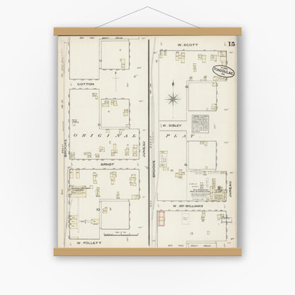 Old map wall art mockup — magnetic wood frame on white wall — Sanborn Fire Insurance Map from Fond du Lac, Fond du Lac County, Wisconsin (1884), Sheet #0015