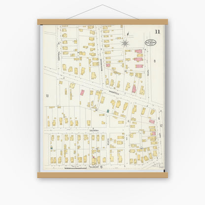Old map wall art mockup — magnetic wood frame on white wall — Sanborn Fire Insurance Map from Newark, Licking County, Ohio (1905), Sheet #0011