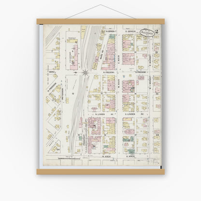 Old map wall art mockup — magnetic wood frame on white wall — Sanborn Fire Insurance Map from Alliance, Stark County, Ohio (1888), Sheet #0002