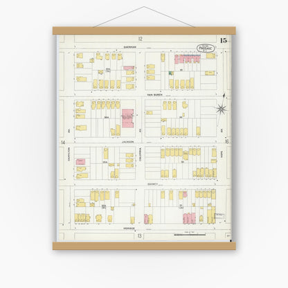 Old map wall art mockup — magnetic wood frame on white wall — Sanborn Fire Insurance Map from Passaic, Passaic County, New Jersey (1903), Sheet #0015