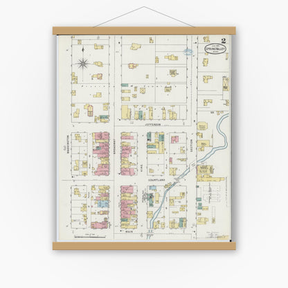 Old map wall art mockup — magnetic wood frame on white wall — Sanborn Fire Insurance Map from Spring Valley, Fillmore County, Minnesota (1894), Sheet #0002