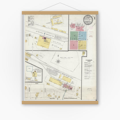 Old map wall art mockup — magnetic wood frame on white wall — Sanborn Fire Insurance Map from Clarksville, Red River County, Texas (1896) - Complete Map Set