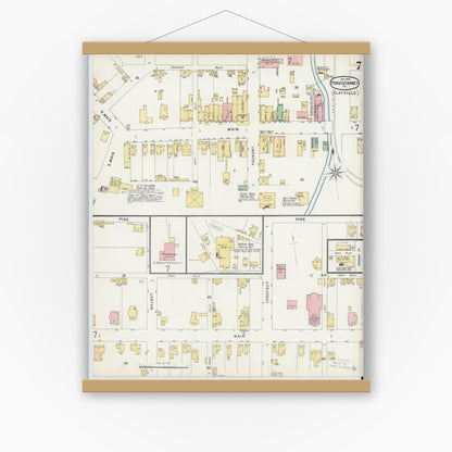 Old map wall art mockup — magnetic wood frame on white wall — Sanborn Fire Insurance Map from Punxsutawney, Jefferson County, Pennsylvania (1896), Sheet #0007