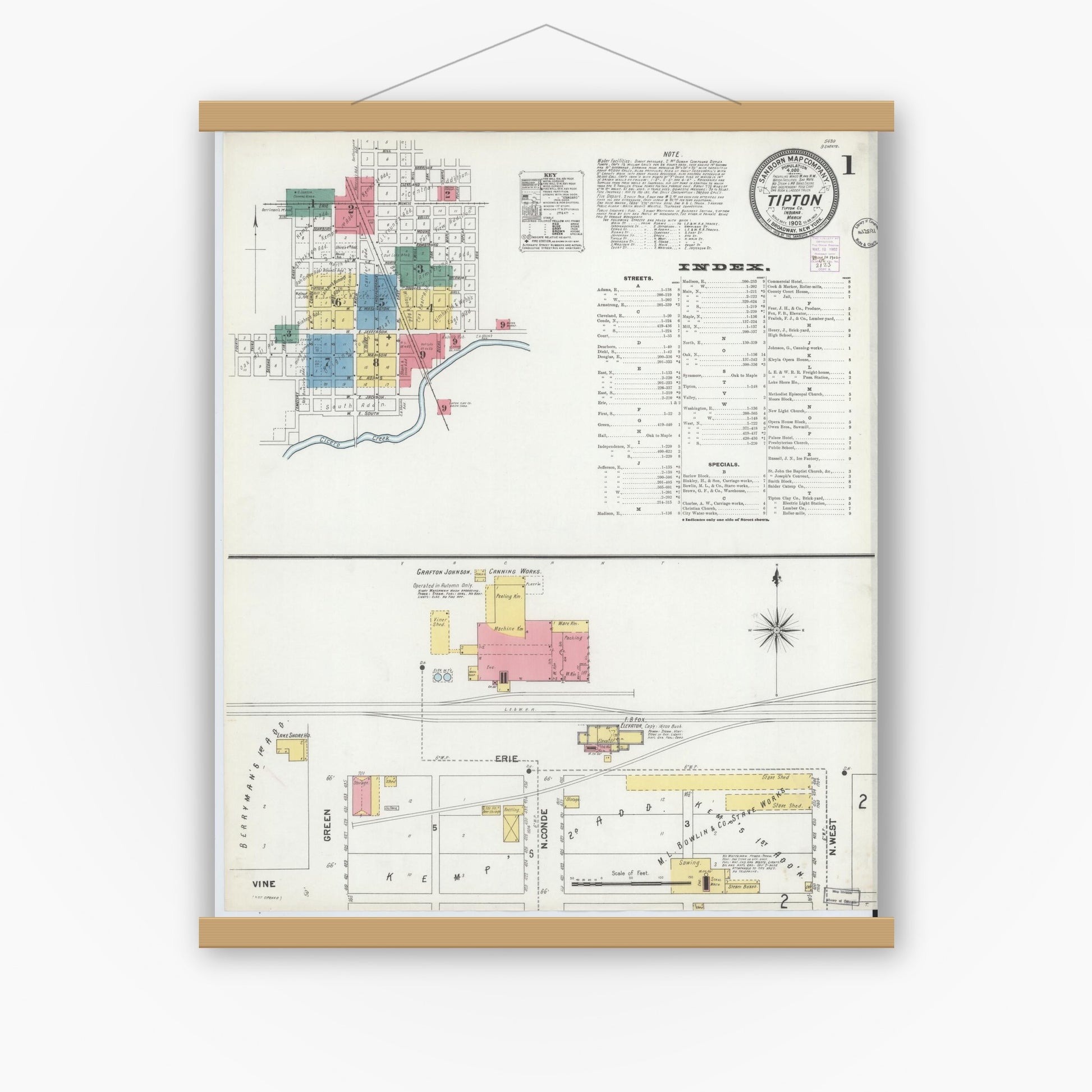 Old map wall art mockup — magnetic wood frame on white wall — Sanborn Fire Insurance Map from Tipton, Tipton County, Indiana (1902) - Complete Map Set