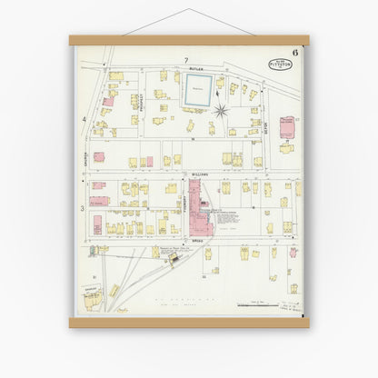 Old map wall art mockup — magnetic wood frame on white wall — Sanborn Fire Insurance Map from Pittston, Luzerne County, Pennsylvania (1896), Sheet #0006