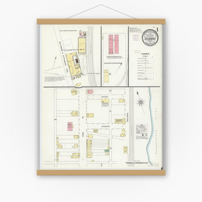 Old map wall art mockup — magnetic wood frame on white wall — Sanborn Fire Insurance Map from Goldsboro, York County, Pennsylvania (1908) - Complete Map Set