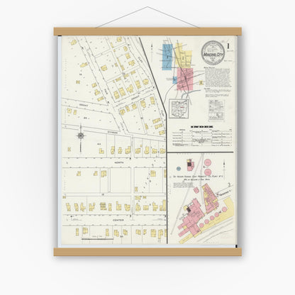 Old map wall art mockup — magnetic wood frame on white wall — Sanborn Fire Insurance Map from Mineral City, Tuscarawas County, Ohio (1915) - Complete Map Set
