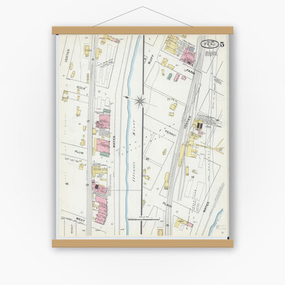 Old map wall art mockup — magnetic wood frame on white wall — Sanborn Fire Insurance Map from Peru, La Salle County, Illinois (1892), Sheet #0005