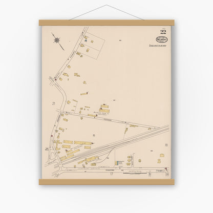 Old map wall art mockup — magnetic wood frame on white wall — Sanborn Fire Insurance Map from Belmont, Middlesex County, Massachusetts (1922), Sheet #0022