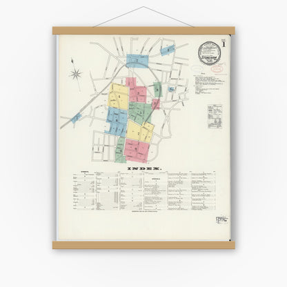 Old map wall art mockup — magnetic wood frame on white wall — Sanborn Fire Insurance Map from Stoneham, Middlesex County, Massachusetts (1897) - Complete Map Set