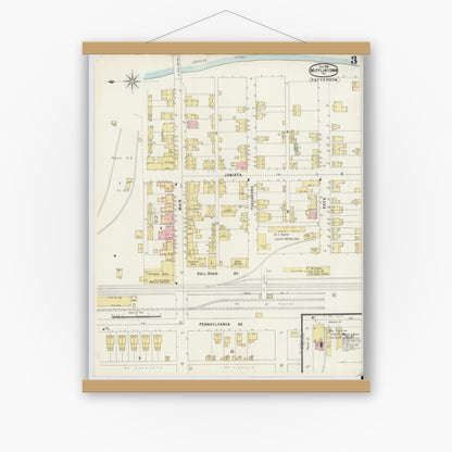 Old map wall art mockup — magnetic wood frame on white wall — Sanborn Fire Insurance Map from Mifflintown, Juniata County, Pennsylvania (1896), Sheet #0003