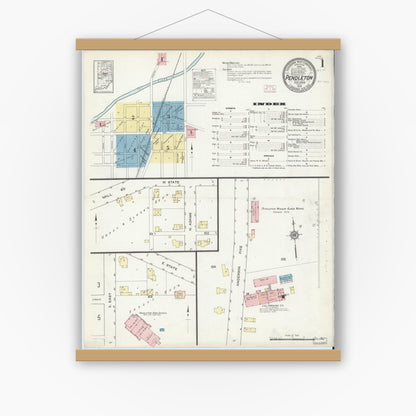 Old map wall art mockup — magnetic wood frame on white wall — Sanborn Fire Insurance Map from Pendleton, Madison County, Indiana (1914) - Complete Map Set