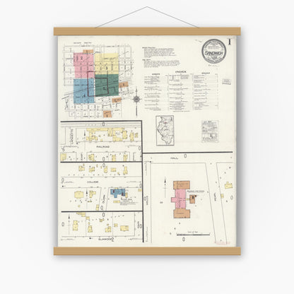 Old map wall art mockup — magnetic wood frame on white wall — Sanborn Fire Insurance Map from Sandwich, De Kalb County, Illinois (1921) - Complete Map Set