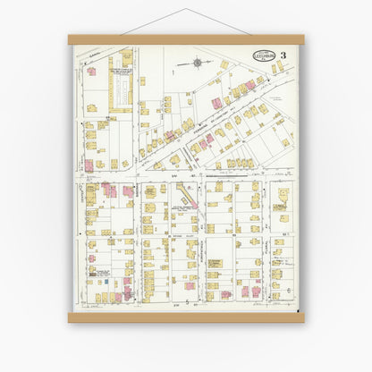 Old map wall art mockup — magnetic wood frame on white wall — Sanborn Fire Insurance Map from Leechburg, Armstrong County, Pennsylvania (1919), Sheet #0003