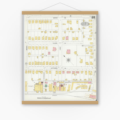 Old map wall art mockup — magnetic wood frame on white wall — Sanborn Fire Insurance Map from Washington, Washington County, Pennsylvania (1904), Sheet #0022
