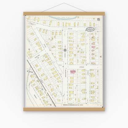 Old map wall art mockup — magnetic wood frame on white wall — Sanborn Fire Insurance Map from Crookston, Polk County, Minnesota (1913), Sheet #0015