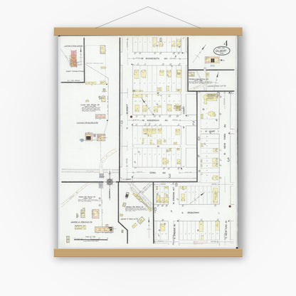 Old map wall art mockup — magnetic wood frame on white wall — Sanborn Fire Insurance Map from Gilbert, Saint Louis County, Minnesota (1921), Sheet #0004
