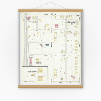 Old map wall art mockup — magnetic wood frame on white wall — Sanborn Fire Insurance Map from Bellefontaine, Logan County, Ohio (1907), Sheet #0018