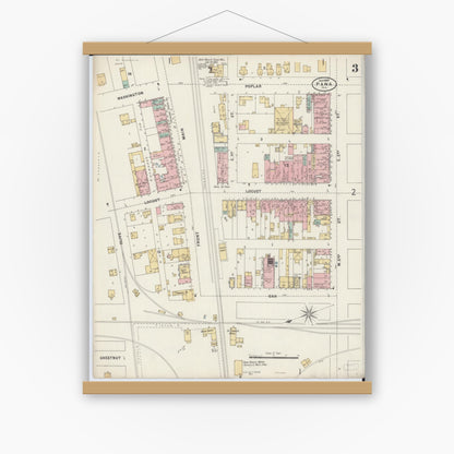 Old map wall art mockup — magnetic wood frame on white wall — Sanborn Fire Insurance Map from Pana, Christian County, Illinois (1897), Sheet #0003