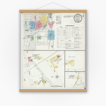 Old map wall art mockup — magnetic wood frame on white wall — Sanborn Fire Insurance Map from Lapeer, Lapeer County, Michigan (1898), Sheet #0001