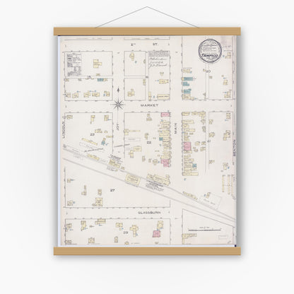 Old map wall art mockup — magnetic wood frame on white wall — Sanborn Fire Insurance Map from Tampico, Whiteside County, Illinois (1886), Sheet #0001