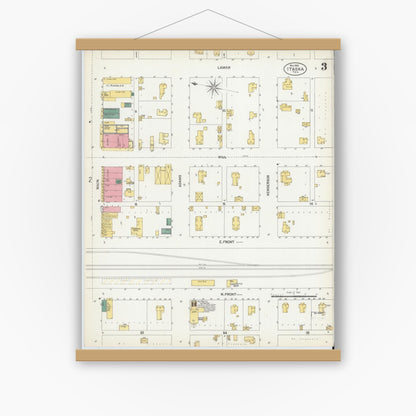 Old map wall art mockup — magnetic wood frame on white wall — Sanborn Fire Insurance Map from Itasca, Hill County, Texas (1902), Sheet #0003