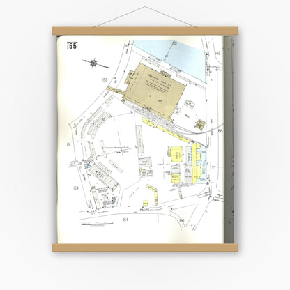 Old map wall art mockup — magnetic wood frame on white wall — Sanborn Fire Insurance Map from Honolulu, Oahu County, Hawaii (1955), Sheet #0155