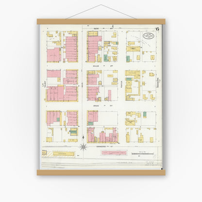 Old map wall art mockup — magnetic wood frame on white wall — Sanborn Fire Insurance Map from Taylor, Williamson County, Texas (1904), Sheet #0006