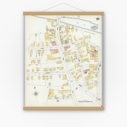 Old map wall art mockup — magnetic wood frame on white wall — Sanborn Fire Insurance Map from Medford, Middlesex County, Massachusetts (1903), Sheet #0019