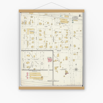 Old map wall art mockup — magnetic wood frame on white wall — Sanborn Fire Insurance Map from Paw Paw, Lee County, Illinois (1902), Sheet #0002