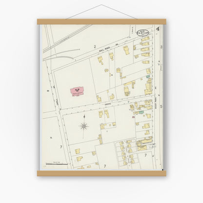 Old map wall art mockup — magnetic wood frame on white wall — Sanborn Fire Insurance Map from Babylon, Suffolk County, New York (1897), Sheet #0004