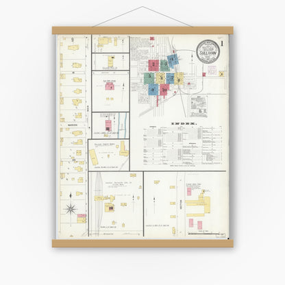Old map wall art mockup — magnetic wood frame on white wall — Sanborn Fire Insurance Map from Sullivan, Sullivan County, Indiana (1907) - Complete Map Set