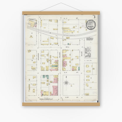 Old map wall art mockup — magnetic wood frame on white wall — Sanborn Fire Insurance Map from Eureka, Woodford County, Illinois (1892), Sheet #0001