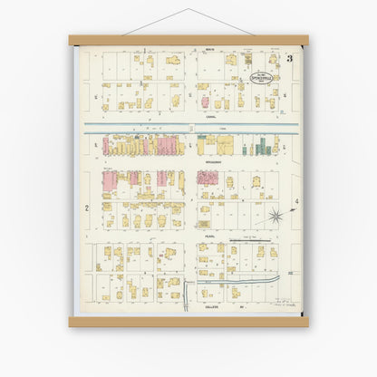 Old map wall art mockup — magnetic wood frame on white wall — Sanborn Fire Insurance Map from Spencerville, Allen County, Ohio (1902), Sheet #0003