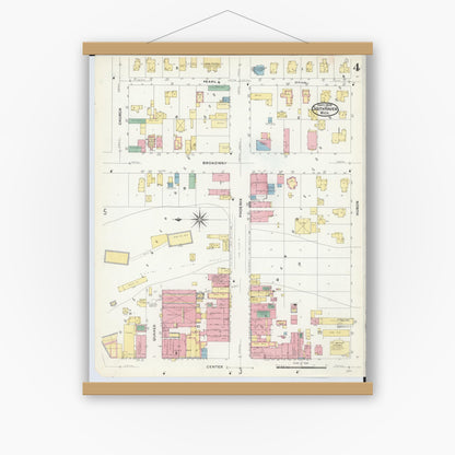 Old map wall art mockup — magnetic wood frame on white wall — Sanborn Fire Insurance Map from South Haven, Van Buren County, Michigan (1908), Sheet #0004