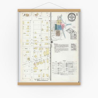 Old map wall art mockup — magnetic wood frame on white wall — Sanborn Fire Insurance Map from Harbor Beach, Huron County, Michigan (1924) - Complete Map Set