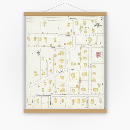 Old map wall art mockup — magnetic wood frame on white wall — Sanborn Fire Insurance Map from McKinney, Collin County, Texas (1902), Sheet #0003